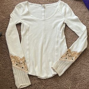 We the free white bandana/crochet long sleeve thermal top